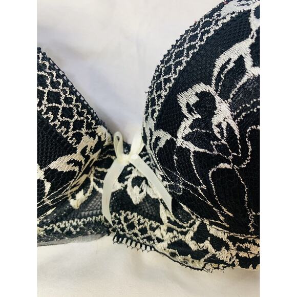 Rene Rofa Bra Underwire Padded 34B Black Beige Floral Lace Pushup Sexy Used - Picture 11 of 12